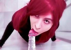 Femboy deepthroat dildo